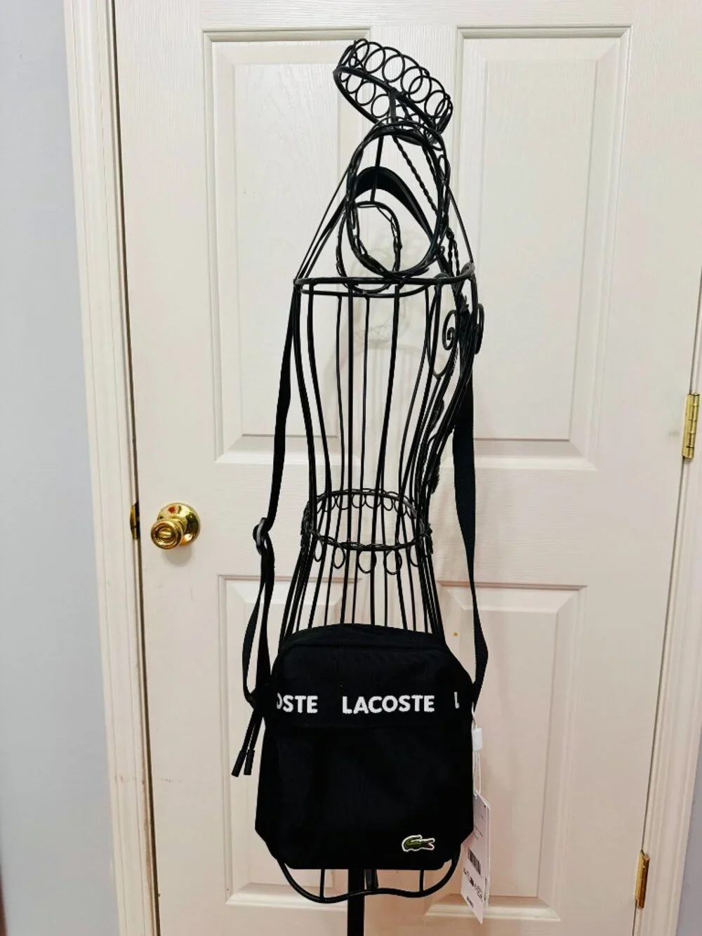 LACOSTE NEOCROC TAPE NOIR BLACK VERTICAL CAMERA CROSSBODY BAG UNISEX